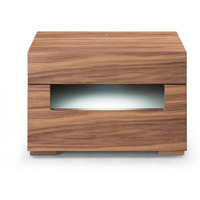 HomeRoots Veneer, MDF Dazzling Contemporary LED Walnut Nightstand with Two Drawers