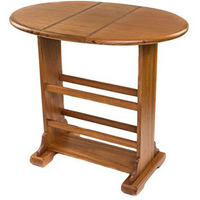 HomeRoots 21" Brown Solid Wood Oval Drop Leaf End Table