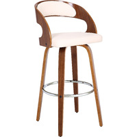 HomeRoots Cream Faux Leather Modern Walnut Wooden Bar Stool