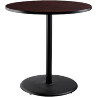 National Public Seating NPS 36" Round Cafe Table with Round Base, 42" Height, Particleboard Core/T-Mold, Mahogany Top, Black Frame