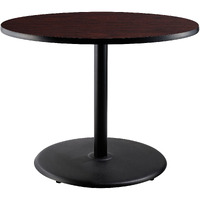 National Public Seating NPS 36" Round Cafe Table with Round Base, 30" Height, Particleboard Core/T-Mold, Mahogany Top, Black Frame