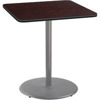 National Public Seating NPS 36" Square Cafe Table with Round Base, 42" Height, Particleboard Core/T-Mold, Mahogany Top, Grey Frame