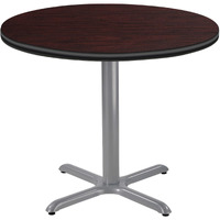 National Public Seating NPS 36" Round Cafe Table with X Base, 30" Height, Particleboard Core/T-Mold, Mahogany Top, Grey Frame