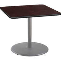 National Public Seating NPS 36" Square Cafe Table with Round Base, 30" Height, Particleboard Core/T-Mold, Mahogany Top, Grey Frame
