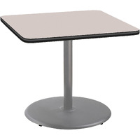 National Public Seating NPS 36" Square Cafe Table with Round Base, 30" Height, Particleboard Core/T-Mold, Grey Nebula Top, Grey Frame