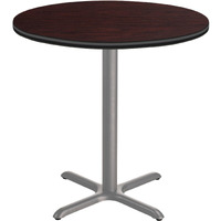 National Public Seating NPS 36" Round Cafe Table with X Base, 42" Height, Particleboard Core/T-Mold, Mahogany Top, Grey Frame