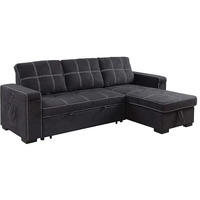 Lilola Home Toby Black Woven Fabric Reversible Sleeper Sectional Sofa with Storage Chaise Cup Holder USB/USB-C Ports and Pockets