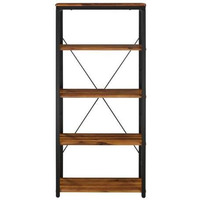 HomeRoots 486308 54 in. Brown & Black Metal Four Tier Etagere Bookcase