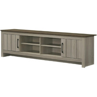 LILOLA LIVING Nyla 68.5" W Gray Oak TV Stand with Shelves and Cabinet Doors