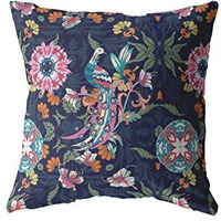 Amrita Sen Spring Peacock Suede Blown and Closed Pillow Indigo