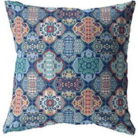Amrita Sen Flower Diamonds Broadcloth Indoor Outdoor Zippered Pillow Turquoise and Red