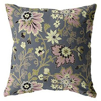 Amrita Sen Friendly Flowers Broadcloth Indoor Outdoor Zippered Pillow Muted Pink and Gray