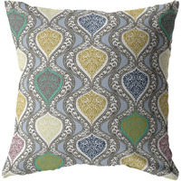 Amrita Sen Flower Prism Double Sided Suede Pillow, Zippered, Gold and Green on Gray
