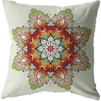 Amrita Sen Cosmic Mandala Double Sided Suede Pillow, Zippered, Orange and Green