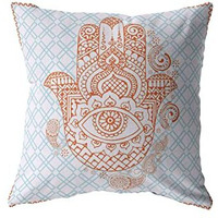 Amrita Sen Hamsa Double Sided Suede Pillow, Zippered, Orange on Blue