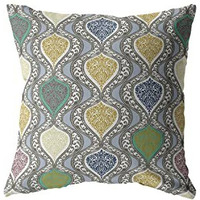 Amrita Sen Flower Prism Double Sided Suede Pillow, Zippered, Gold and Green on Gray