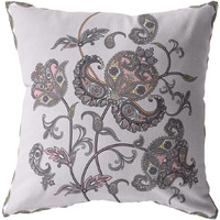 Amrita Sen Henna Wildflower Double Sided Suede Pillow, Zippered, Gray on White