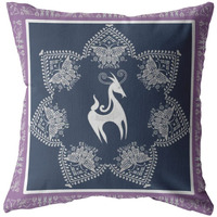 Amrita Sen Horse and Butterflies Double Sided Suede Pillow, Zippered, Blue on White