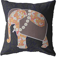 Amrita Sen Flower Elephant Double Sided Suede Pillow, Zippered, Orange on Green