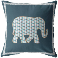 Amrita Sen Light Elephant Double Sided Suede Pillow, Zippered, White on Muted Blue
