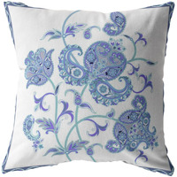 Amrita Sen Henna Wildflower Double Sided Suede Pillow, Zippered, Light Blue