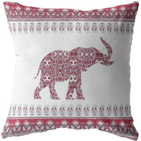 Amrita Sen Paisley Elephant Double Sided Suede Pillow, Zippered, Red