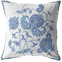 Amrita Sen Henna Wildflower Double Sided Suede Pillow, Zippered, Light Blue