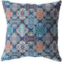 Amrita Sen Flower Diamonds Double Sided Suede Pillow, Zippered, Turquoise and Red