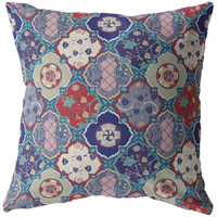 Amrita Sen Flower Diamonds Double Sided Suede Pillow, Zippered, Red, Cream and Turquoise
