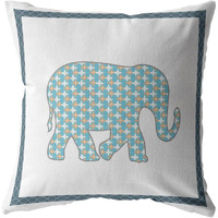 Amrita Sen Light Elephant Double Sided Suede Pillow, Zippered, Light Blue and Gold and White