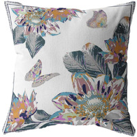 Amrita Sen Honey Butterfly Double Sided Suede Pillow, Zippered, Pink on White