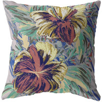 Amrita Sen Hawaiian Flowers Double Sided Suede Pillow, Zippered, Orange and Yellow