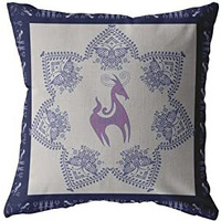 Amrita Sen Horse and Butterflies Double Sided Suede Pillow, Zippered, Purple on Indigo