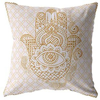 Amrita Sen Hamsa Hand Double Sided Suede Pillow, Zippered, Gold