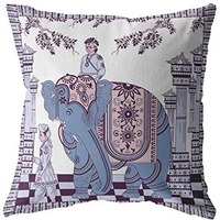 Amrita Sen Palace Elephant Double Sided Suede Pillow, Zippered, Blue on Purple