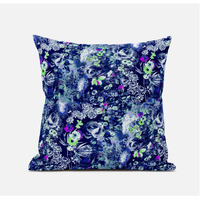 Amrita Sen Designs Sea Garden Rose Faux Suede Throw Fabric Pillow in Blue 16 x 16