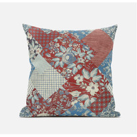 Amrita Sen Arizona Floral Patches Suede Blown and Closed Pillow in Aqua Navy
