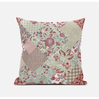 Amrita Sen Arizona Floral Patches Suede Blown and Closed Pillow in Red White