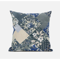 Amrita Sen Arizona Floral Patches Suede Blown and Closed Pillow in White Blue