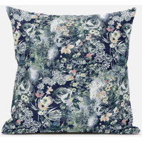 Amrita Sen Sea Garden Rose Suede Blown and Closed Pillow in Red Light Green Indigo