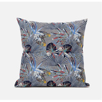 Amrita Sen Designs Plant Illusion Faux Suede Throw Fabric Pillow in Gray Cream 18x18
