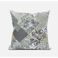 Amrita Sen Arizona Floral Patches Suede Blown and Closed Pillow in Navy Orange