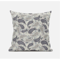 Amrita Sen Paisley on Abstract Suede Blown and Closed Pillow in White Blue Red
