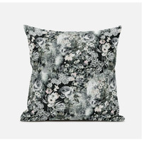 Amrita Sen Designs Sea Garden Rose Faux Suede Throw Fabric Pillow in Midnight Blue Gray 16x16