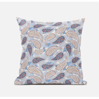 Amrita Sen Paisley on Abstract Suede Blown and Closed Pillow in Pink Light Blue