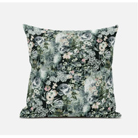 Amrita Sen Designs Sea Garden Rose Throw Fabric Pillow in Light Green Red Indigo 20x20