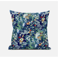 Amrita Sen Sea Garden Rose Suede Blown and Closed Pillow in Light Blue Red