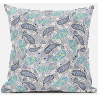 Amrita Sen Paisley on Abstract Suede Blown and Closed Pillow in Cream Grey