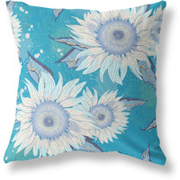 Amrita Sen Sunflower Broadcloth Indoor Outdoor Double Sided Cushion, Zippered, Blue Aqua White