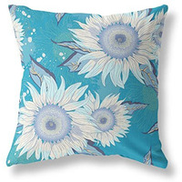 Amrita Sen Sunflower Broadcloth Indoor Outdoor Double Sided Cushion, Zippered, Blue Aqua White